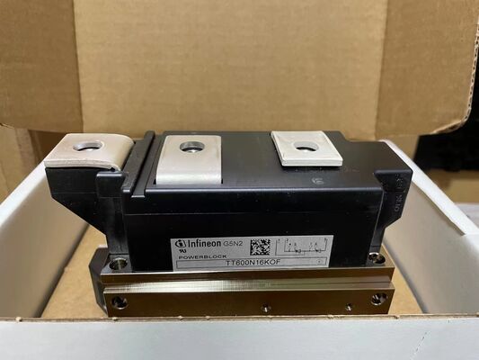 TT600N16KOF 1600V 600A Modul Thyristor Ganda VF Rendah 1.32V Lonjakan Tinggi 21kA Teknologi Kontak Tekanan Pelat Dasar Terisolasi Gerbang Parit Bersertifikat UL untuk Starter Lunak dan Penyearah