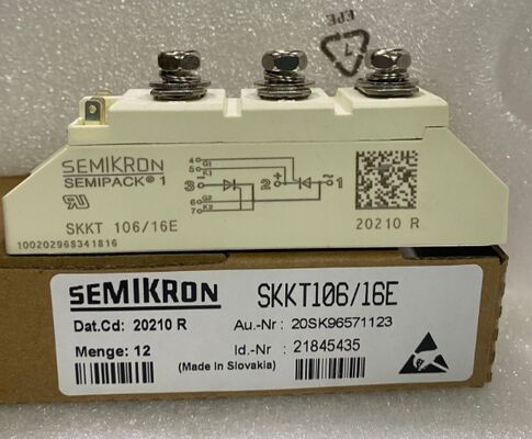 SKKT106/16E 1600V 106A Modul Thyristor Ganda VF Rendah 1.35V Lonjakan 2.4kA Kontak Tekanan Basis Keramik AlN SEMIPACK1 Terisolasi Bersertifikat UL untuk Soft Starter dan Drive