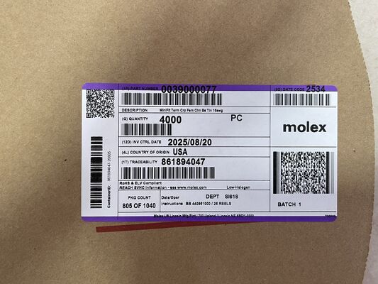 0039000077 2.36mm Diameter Tin-Plated Brass Spade Terminal Crimp Termination Non-Isolated 16-14 AWG 600V Rating 20A Current Reel Packaging untuk kabel otomotif dan industri